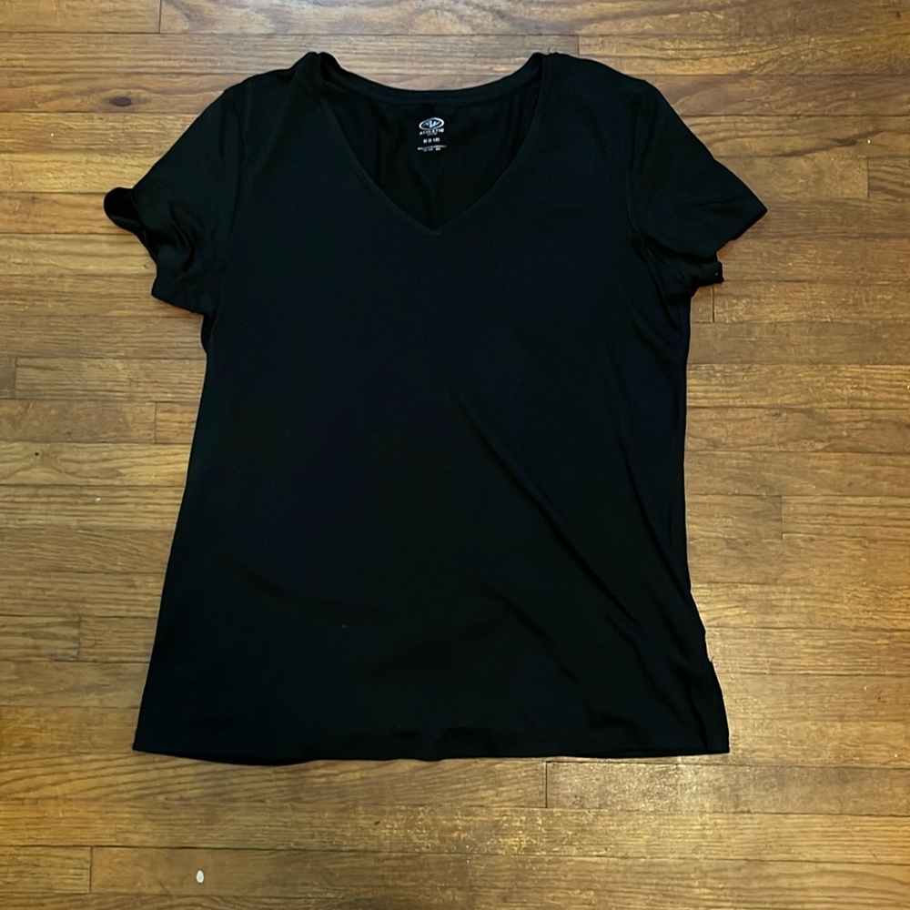 All black womens dress shirt size M, V-cut top